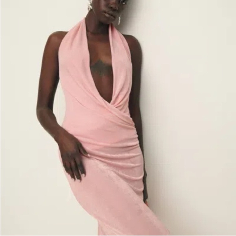 Reformationconsuela Knit Dress Babygirl Blush Pink Draped Midi Dress Size Large